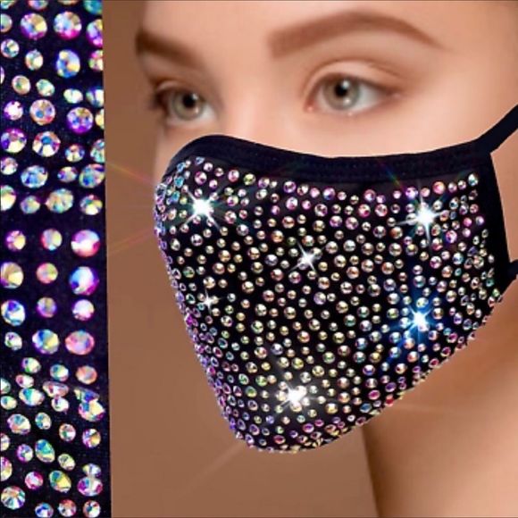 🔥🔥NWT JLO Style, three bling bling Swarovski Crystal face mask handmade - Picture 3 of 4
